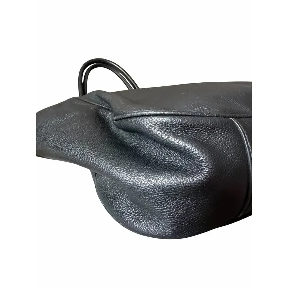Tory Burch Thea Round Tassel Tote Black Pebbled Leather Hobo Bag